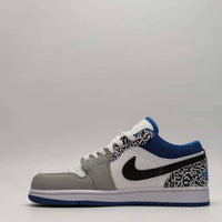 Low Top Sneakers, Blue White Colorway, Cracked Pattern, Lace Up Design, Casual Gift for Sneaker Fans