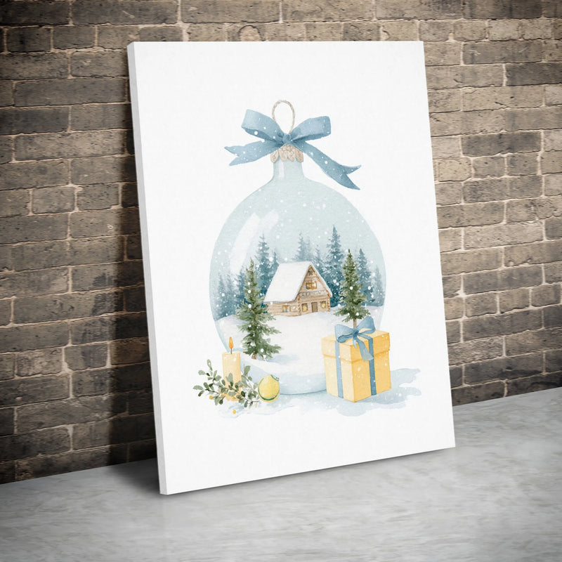 Snowy Cabin Winter Scene Canvas Wall Art, Christmas Ornament Canvas Print, Holiday Watercolor Canvas, Seasonal Wall Decor, Xmas Season Present
