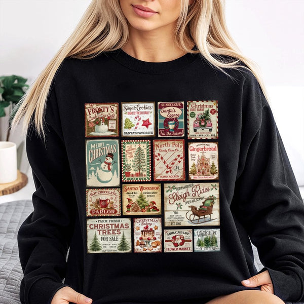 Retro Holiday Stamp Sweatshirt, Vintage Christmas Stamp Sweatshirt, Nostalgic Christmas Crewneck, Comfy Winter Sweatshirt, Fe