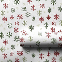Christmas Holiday Gift Wrap, Rustic Red and Green Snowflake Wrapping Paper, Comfy Winter Wrapping Paper, Hand Drawn Xmas Gift Wrapping Paper