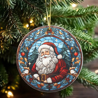 Festive Christmas Tree Ornament, Stained Glass Santa Ornament, Ceramic Santa Claus Holiday Decor, Traditional Xmas Keepsake Present for Family