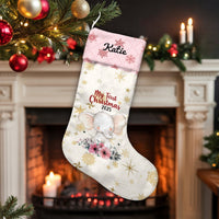 Adorable Floral Elephant Stocking, Personalized Baby First Christmas Stocking, Custom Name Holiday Stocking, Baby Girl Keepsake Present 2025