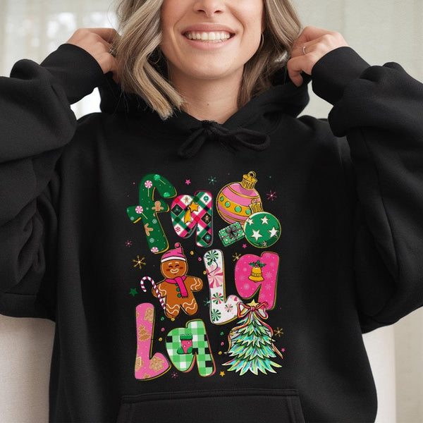 Adorable Gingerbread Man Festive Graphic Sweatshirt, Fa La La Christmas Hoodie, Retro Holiday Cookie Pullover, Merry Xmas Hol