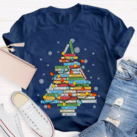 Bookish Holiday T-Shirt, Christmas Tree Books Shirt, Festive Reading Christmas Tee, Winter Book Lover Graphic Shirt, Christmas Reader Present
