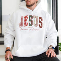 Plaid Christian Christmas Sweatshirt, Jesus the Reason for the Season Hoodie, Faith Holiday Pullover, Bible Verse Hooded Sweater Present