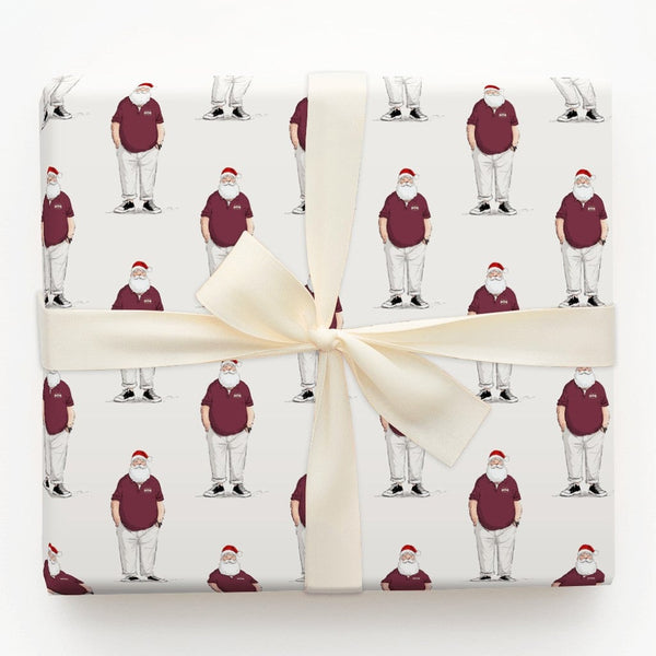 Casual Maroon Polo Santa Gift Wrap, Jolly Santa Claus Wrapping Paper, Modern Christmas Wrapping Paper, Humorous Holiday Gift 