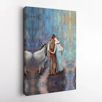 Holy Family with Donkey Canvas Art, Mary and Joseph Nativity Canvas Print, Christian Christmas Canvas, Religious Holiday Wall Decor Present