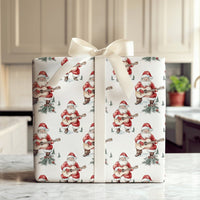 Acoustic Guitar Santa Wrapping Paper, Watercolor Santa Guitar Wrapping Paper, Musician Christmas Wrapping Paper, Holiday Gift Wrap Roll