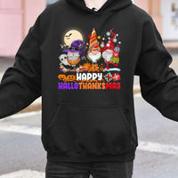 Humorous Gnome Pumpkin Santa Sweatshirt, Hallothanksmas Hoodie, Halloween Thanksgiving Christmas Pullover, Adorable Autumn Winter Holiday Hoodie