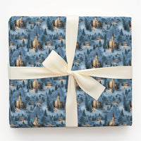 Snowy Mountain Gift Wrap, Winter Church Village Wrapping Paper, Comfy Winter Cabin Wrapping Paper, Serene Holiday Christmas Wrapping Paper