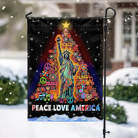 Hippie Christmas Tree Statue of Liberty Flag, Peace Love America Garden Flag, Double Sided Patriotic Holiday Yard Flag, Retro Festive Decor