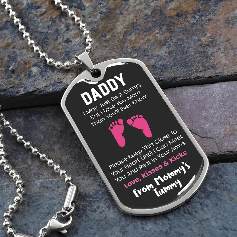 First Time Dad Dog Tag Necklace, Daddy to Be Dog Tag Necklace, Baby Bump Dog Tag Pendant, Expecting Father Christmas Keepsake Jewelry