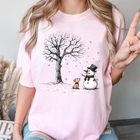 Adorable Winter Dog Snowman T-Shirt, Snowman and Puppy Dog T-Shirt, Dog Lover Christmas Snowman Shirt, Holiday Puppy Graphic Tee