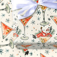 Cheerful Christmas Cocktail Gift Wrap, Humorous Santa Martini Wrapping Paper, Humorous Holiday Wrapping Paper, Secret Santa Gift Wrap Roll
