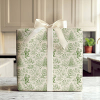 Green Toile Christmas Wrapping Paper, Vintage Santa Toile Wrapping Paper, Retro Holiday Gift Wrap, Classic Santa Winter Paper, Present Wrap