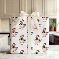 Watercolor Santa Hat Gift Wrap, Mallard Duck Christmas Wrapping Paper, Duck Bird Wrapping Paper Roll, Holiday Wrapping Paper