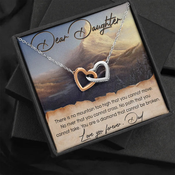 Polished Steel Double Heart Pendant, Interlocking Hearts Necklace for Daughter from Dad, Birthday Christmas Jewelry Present f