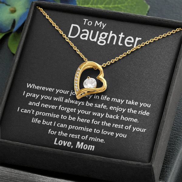 Cubic Zirconia Heart Pendant Necklace, To My Daughter Forever Love Necklace, 14K Gold Finish Jewelry, Birthday Christmas Pres