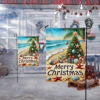 Coastal Holiday Yard Flag, Beach Christmas Garden Flag Tropical Merry Christmas, Double-Sided Ocean Xmas Outdoor Lawn Decor