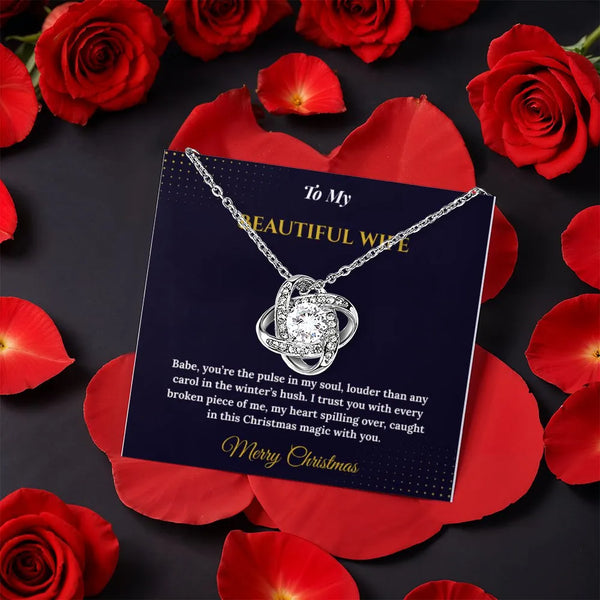 Rotating Rose Box CZ Crystal Pendant Necklace, Love Knot Necklace for Wife, Romantic Christmas Jewelry, Elegant Anniversary P