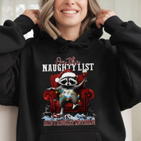 Naughty List Raccoon Hoodie, I Regret Nothing Raccoon Christmas Hoodie, Humorous Animal Holiday Graphic Sweatshirt, Adorable Xmas Pullover Hoodie