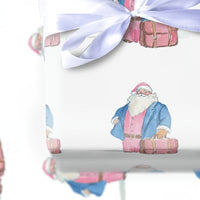 Pink Suit Santa Claus Wrapping Paper, Travel Santa Wrapping Paper, Whimsical Watercolor Holiday Gift Wrap, Christmas Present Wrapping Paper