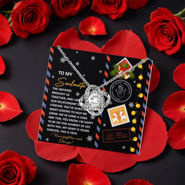 Christmas Love Knot Pendant, Soulmate Love Knot Necklace, CZ Crystal Rotating Rose Box Jewelry, Holiday Love Knot Necklace Pr