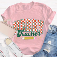 Holiday Educator Graphic Tee, Plaid Pencil Merry Teacher Christmas T-Shirt, Adorable Winter School Teacher Shirt, Christmas Teacher Present