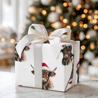 Santa Hat Farmhouse Gift Wrap Roll, Highland Cow Christmas Wrapping Paper, Rustic Cattle Holiday Wrapping Paper, Western Winter Gift Wrap