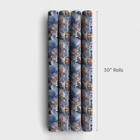 Comfy Winter Town Holiday Gift Wrap, Snowy Christmas Village Wrapping Paper, Carolers Xmas Night Wrapping Paper, Festive Holiday Present Wrap