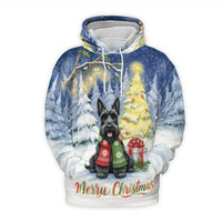 Scottie Dog Winter Scene Hooded Sweatshirt, Scottish Terrier Christmas Hoodie, Festive Xmas Canine Pullover, Pet Lover Holiday Present