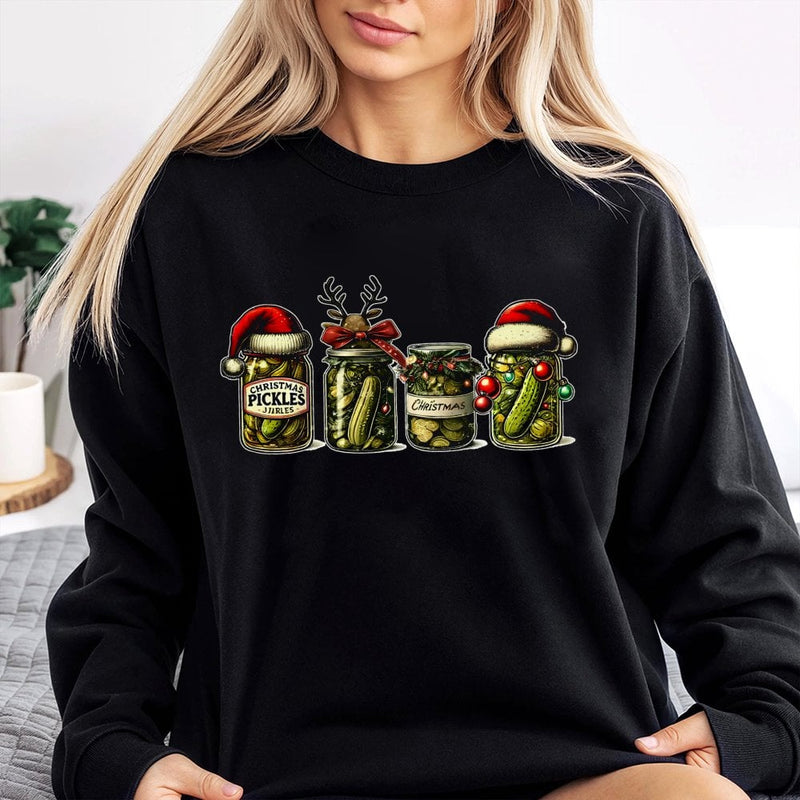 Humorous Holiday Canned Pickles Sweatshirt, Christmas Pickle Jar Sweatshirt, Retro Festive Foodie Crewneck, Comfy Christmas Pickle Sweatshirt