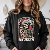Skeleton Christmas Hoodie, Dead Inside but Jolly AF Hoodie, Coffee Lover Holiday Sweatshirt, Sarcastic Xmas Hoodie, Festive Present for Her