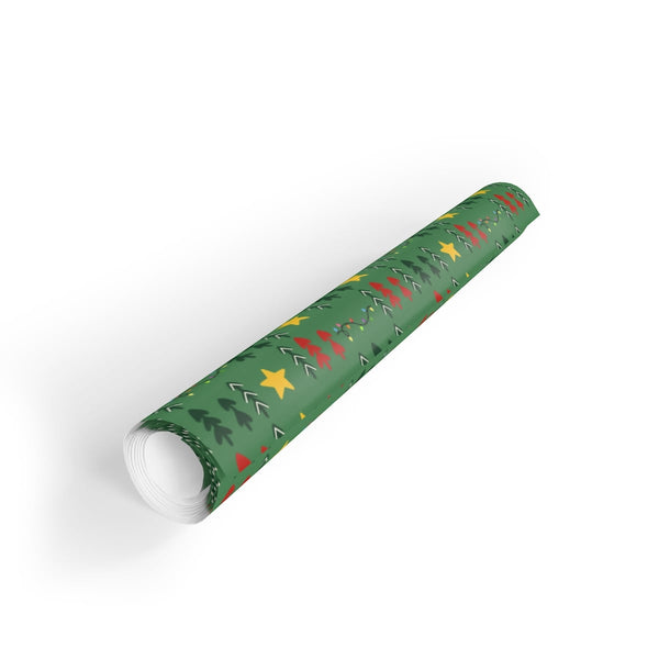 Festive Star and Lights Gift Wrap, Christmas Tree Wrapping Paper, Holiday Pattern Wrapping Paper, Xmas Present Paper Roll, Wi