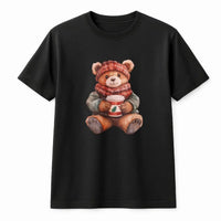 Adorable Holiday Coffee Drinking Teddy Bear Graphic Tee, Christmas Bear T-Shirt, Comfy Winter Festive Shirt, Christmas Season Present