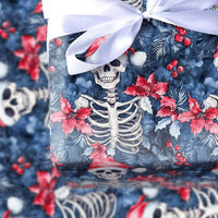 Gothic Christmas Gift Wrap, Skeleton Santa Hat Wrapping Paper, Spooky Poinsettia Holiday Wrapping Paper, Alternative Xmas Gift Wrap Roll