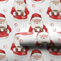 Hot Cocoa Christmas Gift Wrap, Watercolor Santa Wrapping Paper, Adorable Santa Claus Holiday Wrapping Paper, Polka Dot Xmas Wrapping Paper Roll