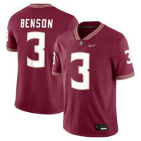 Trey Benson Garnet Florida State Seminoles Player Game Jersey