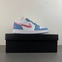 Low Top Sneakers, Blue White Pink Colorway, Lace Up Design, Casual Gift for Sneaker Fans