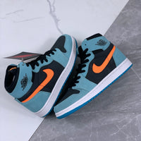 High Top Sneakers, Blue Orange Colorway, Lace Up Design, Casual Gift for Sneaker Fans