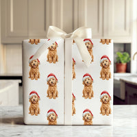 Santa Hat Puppy Holiday Gift Wrap, Goldendoodle Christmas Wrapping Paper, Adorable Dog Lover Wrapping Paper, Festive Winter Animal Gift Wrap