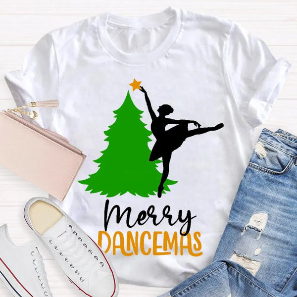 Festive Ballet Dancer Christmas T-Shirt, Merry Dancemas Ballerina Shirt, Adorable Holiday Dance Studio Tee, Xmas Nutcracker D