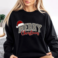 Leopard Print Santa Hat Holiday Crewneck, Merry Christmas Sweatshirt, Comfy Buffalo Plaid Xmas Sweater, Winter Holiday Pullover, Present for Her