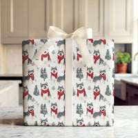 Winter Dog Gift Wrap Roll, Siberian Husky Christmas Wrapping Paper, Adorable Puppy Holiday Wrapping Paper, Husky Pet Lover Christmas Gift Wrap