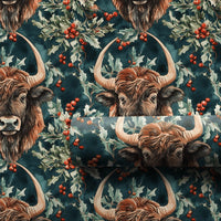 Farmhouse Holly Berry Gift Wrap, Highland Cow Christmas Wrapping Paper, Rustic Holiday Wrapping Paper, Xmas Animal Gift Wrapping Paper Roll