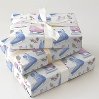 Watercolor Winter Holiday Gift Wrap, Ice Skates Wrapping Paper, Christmas Ice Skating Wrapping Paper, Adorable Holly Berry Gift Wrap Roll
