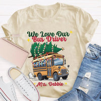 Custom Name Bus Driver Shirt, Personalized School Bus Christmas Tree T-Shirt, Holiday School Bus Tee, Christmas Tree Graphic Teacher Shirt