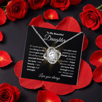 Sparkling CZ Crystal Pendant Necklace, Daughter Love Knot Necklace, Gold Finish Jewelry, Meaningful Birthday Christmas Present for Daughter