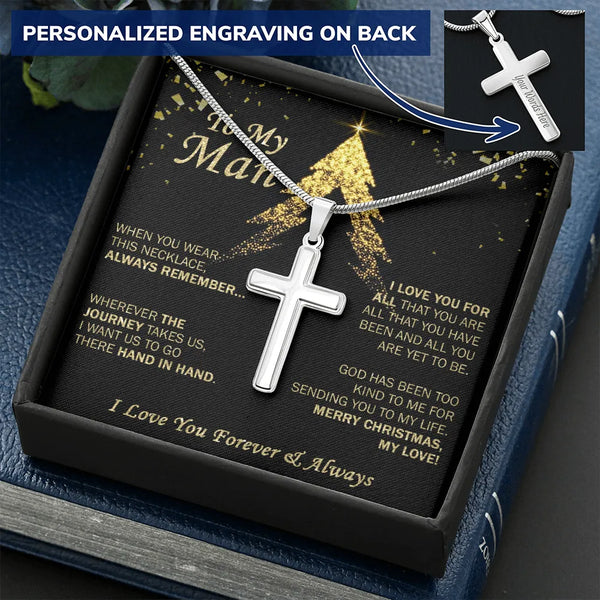 Custom Engraved Faith Pendant, Personalized Cross Necklace for Men, Stainless Steel Mens Cross Necklace, Christmas Present fo