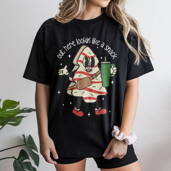 Retro Snack Graphic Tee, Christmas Tree Cake T-Shirt, Humorous Holiday Tree Cake Shirt, Vintage Winter Foodie Tee, Adorable X